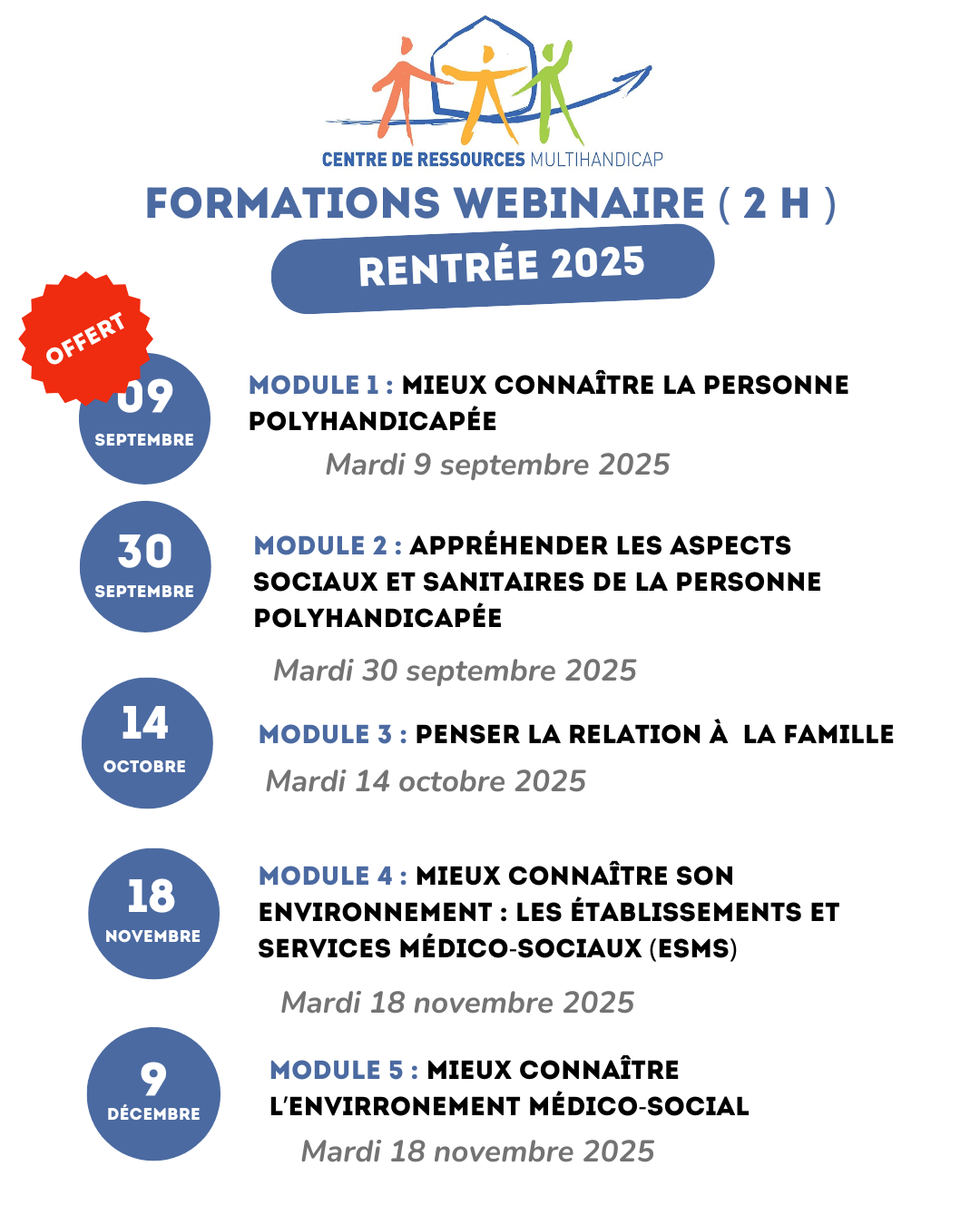 Le CRMH vous propose dés la rentrée 2025 :6 webinaires thématiques